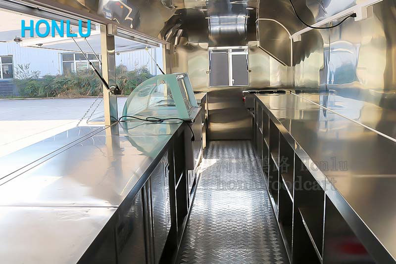 inner View of eight meters galvanized food trailer