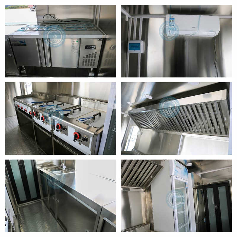 kitchen equipment of food trailer with bathroom